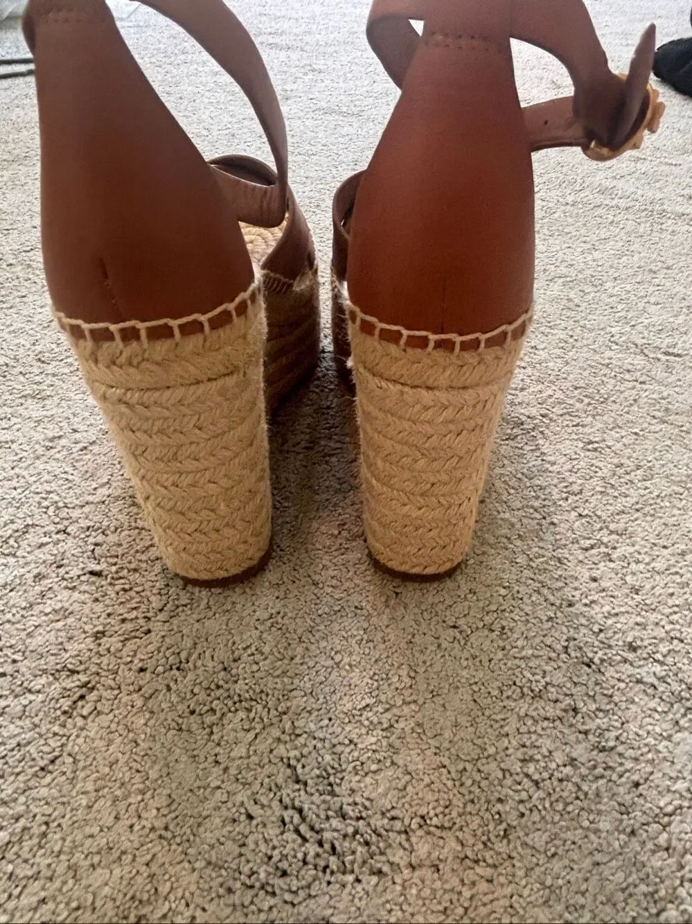 NWOB Tory Burch Brown Leather Espadrille Platform Wedge Sandals, Sz 6, $295